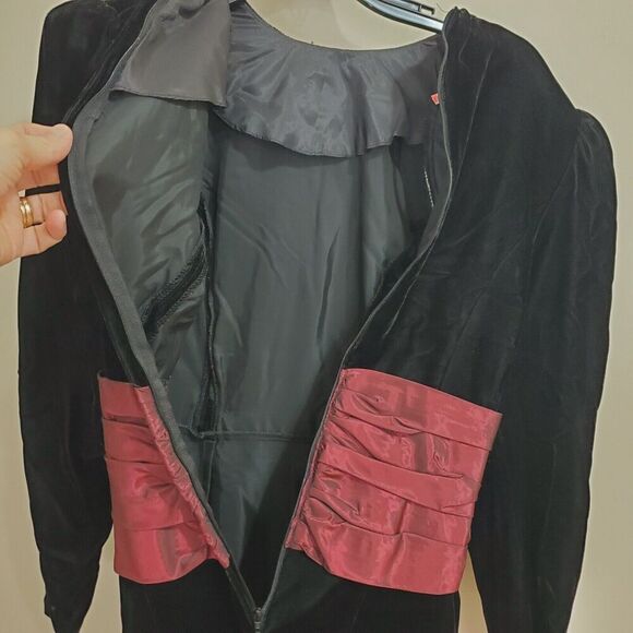 Vintage Scott McClintock Dress Velvet Size 8 Small Taffeta Bow Waist Cumberbund - Picture 8 of 9